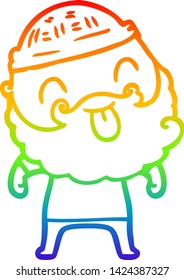 rainbow gradient line drawing of a man with beard sticking out tongue