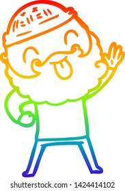 rainbow gradient line drawing of a man with beard sticking out tongue