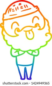 rainbow gradient line drawing of a man with beard sticking out tongue
