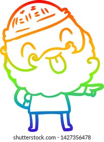 rainbow gradient line drawing of a man with beard sticking out tongue