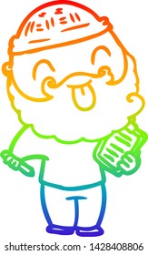 rainbow gradient line drawing of a man with beard sticking out tongue