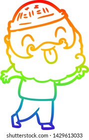 rainbow gradient line drawing of a man with beard sticking out tongue