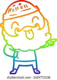 desenho de linha de gradiente do arco-íris de um homem com barba destacando a língua