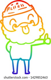 rainbow gradient line drawing of a man with beard sticking out tongue