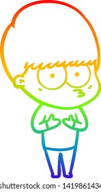 dibujo de una línea de gradiente de arco iris de un niño de caricatura nervioso