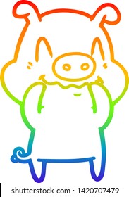 rainbow gradient line drawing of a nervous cartoon pig