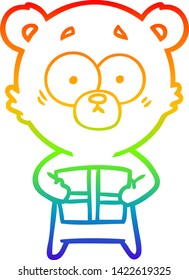 dibujo de una caricatura de oso polar nervioso con regalo