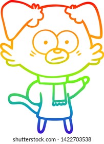 dibujo de la línea de gradiente del arco iris de un perro nervioso con bufanda