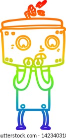 rainbow gradient line drawing of a nervous cartoon robot