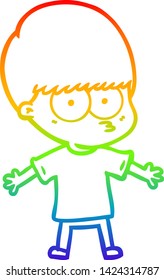 dibujo de una línea de gradiente de arco iris de un niño de caricatura nervioso