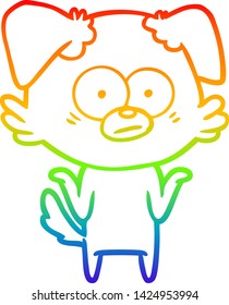 rainbow gradient line drawing of a nervous dog cartoon