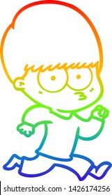 rainbow gradient line drawing of a nervous cartoon boy