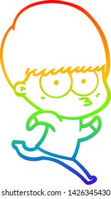 rainbow gradient line drawing of a nervous cartoon boy