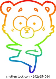 rainbow gradient line drawing of a nervous dancing bear cartoon