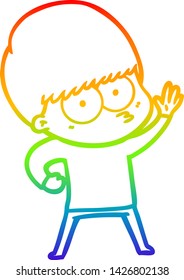 dibujo de una línea de gradiente de arco iris de un niño de caricatura nervioso