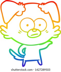 rainbow gradient line drawing of a nervous dog cartoon