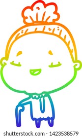 rainbow gradient line drawing of a old woman with walking stick