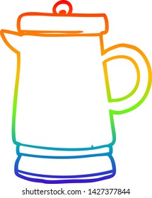 rainbow gradient line drawing of a old metal kettle