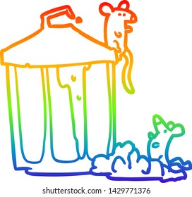 dibujo de la línea de gradiente del arco iris de un antiguo cubo de basura metálico con ratones