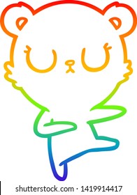rainbow gradient line drawing of a peaceful cartoon bear cub