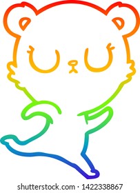 rainbow gradient line drawing of a peaceful cartoon bear running