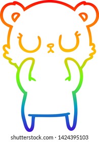 desenho de linha de gradiente do arco-íris de um urso de desenho animado pacífico