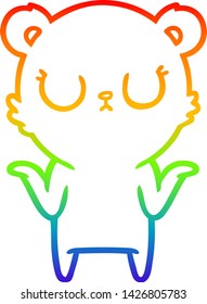 dibujo de una línea de degradado arco iris de un oso de caricatura pacífico encogiéndose de hombros