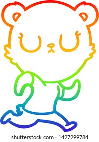 rainbow gradient line drawing of a peaceful cartoon bear running