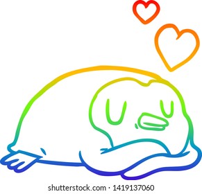 dibujo de una línea de gradiente de arco iris con corazones de amor