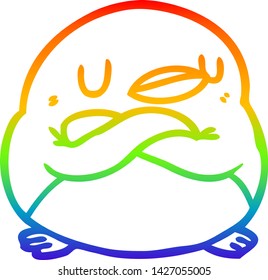 rainbow gradient line drawing of a penguin with crossed arms