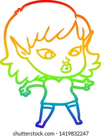 dibujo de la línea de gradiente del arcoiris de una bella elfo de dibujos animados