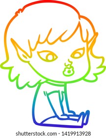 rainbow gradient line drawing of a pretty cartoon elf girl