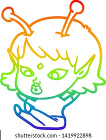 dibujo de una bella chica alienígena sentada en un gradiente arco iris