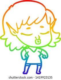 desenho de linha de gradiente arco-íris de uma linda menina elfo desenhos animados