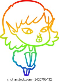 rainbow gradient line drawing of a pretty cartoon elf girl