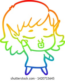 rainbow gradient line drawing of a pretty cartoon elf girl