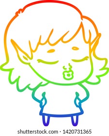 rainbow gradient line drawing of a pretty cartoon elf girl