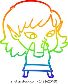 rainbow gradient line drawing of a pretty cartoon elf girl