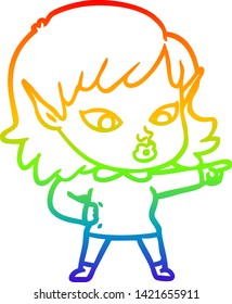 rainbow gradient line drawing of a pretty cartoon elf girl