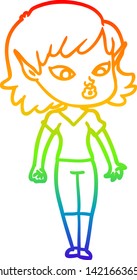 rainbow gradient line drawing of a pretty cartoon elf girl