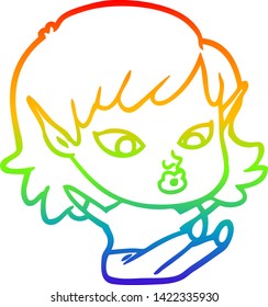 rainbow gradient line drawing of a pretty cartoon elf girl