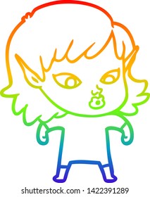 rainbow gradient line drawing of a pretty cartoon elf girl