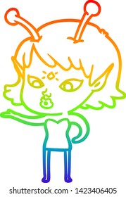 dibujo de una bella chica alienígena con gradiente de arco iris