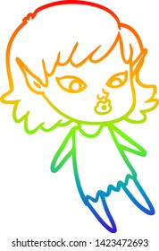 rainbow gradient line drawing of a pretty cartoon elf girl