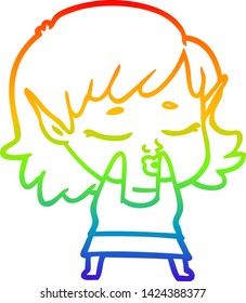 dibujo de la línea de gradiente del arcoiris de una bella elfo de dibujos animados