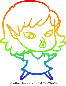 rainbow gradient line drawing of a pretty cartoon elf girl