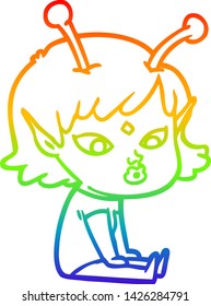 dibujo de una bella chica alienígena con gradiente de arco iris