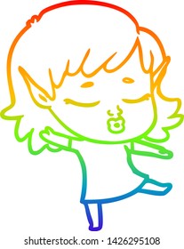 dibujo de la línea de gradiente del arcoiris de una bella elfo de dibujos animados