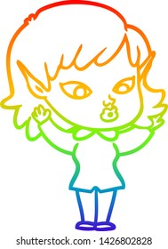 rainbow gradient line drawing of a pretty cartoon elf girl