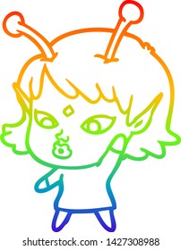 dibujo de una bella chica alienígena con gradiente de arco iris
